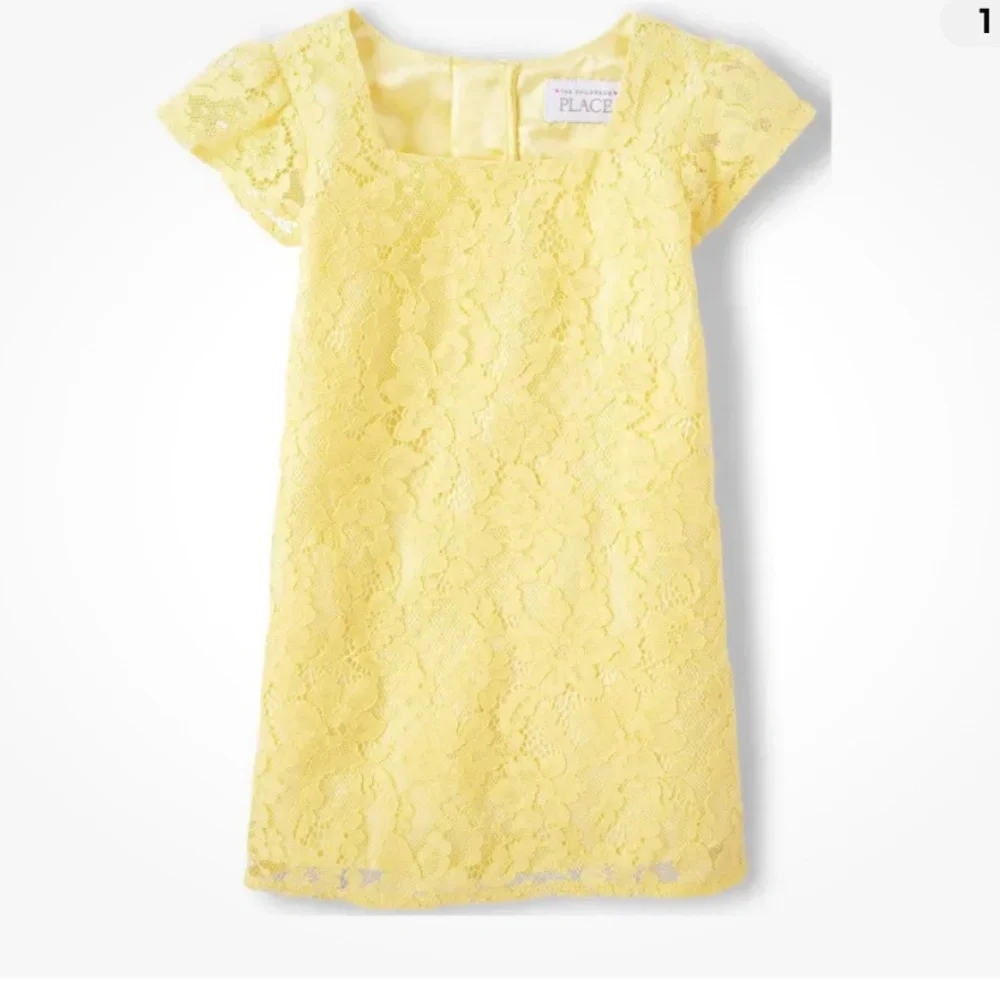 The Children’s Place Girls Yellow Lace Square Neck Shift Dress Large (10-12) New